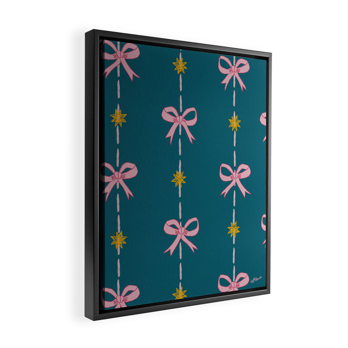 Cute Hair Bows & Stars in Teal & Pink Framed Canvas Print Gallery Image 2