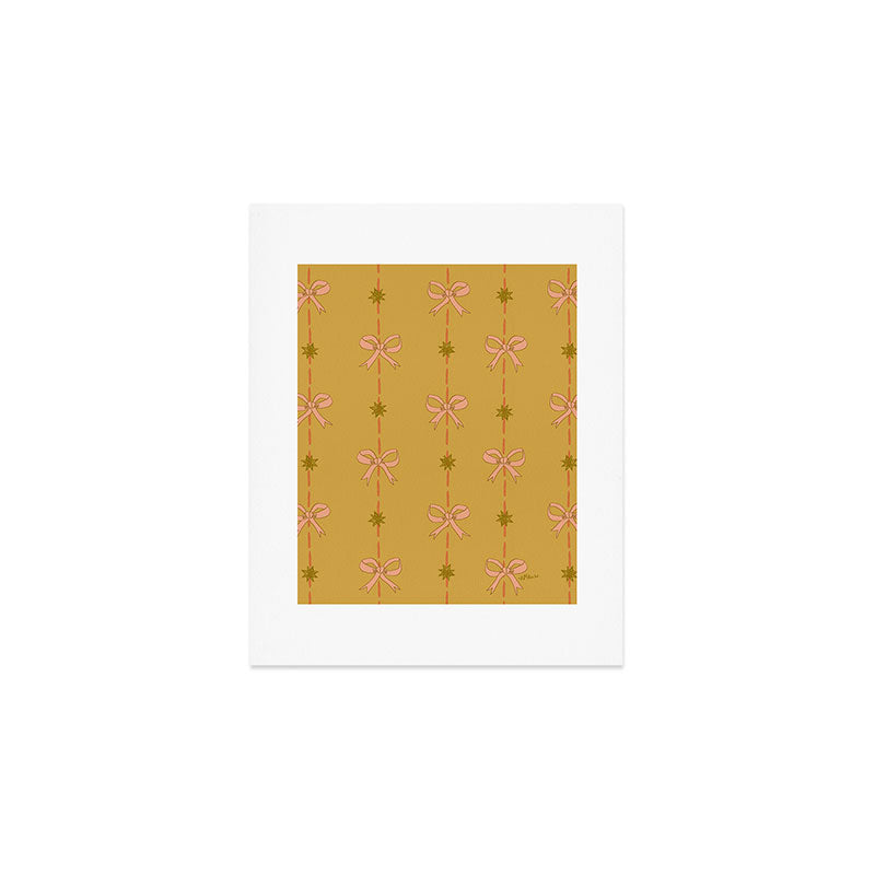 Cute Hair Bows & Stars in Yellow Ochre & Peach Art Print Gallery Image 1