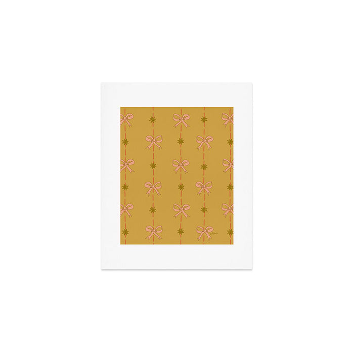 Cute Hair Bows & Stars in Yellow Ochre & Peach Art Print Gallery Image 1