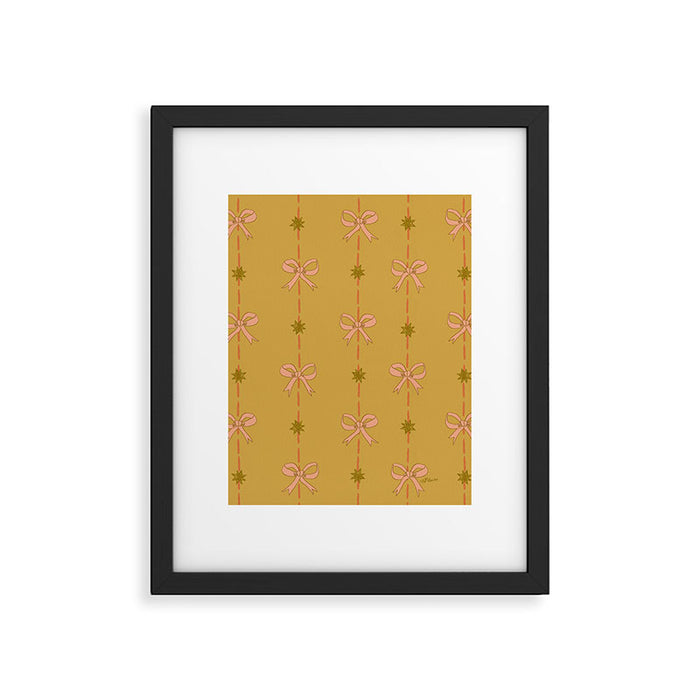 Cute Hair Bows & Stars in Yellow Ochre & Peach Framed Art Print Gallery Image 1