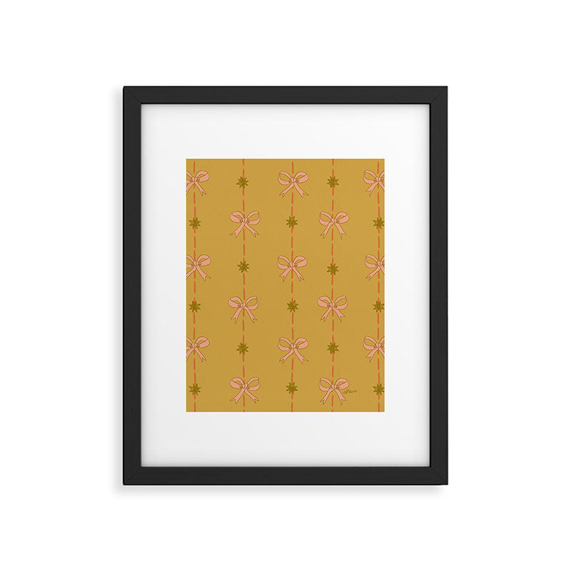 Cute Hair Bows & Stars in Yellow Ochre & Peach Framed Art Print Gallery Image 5