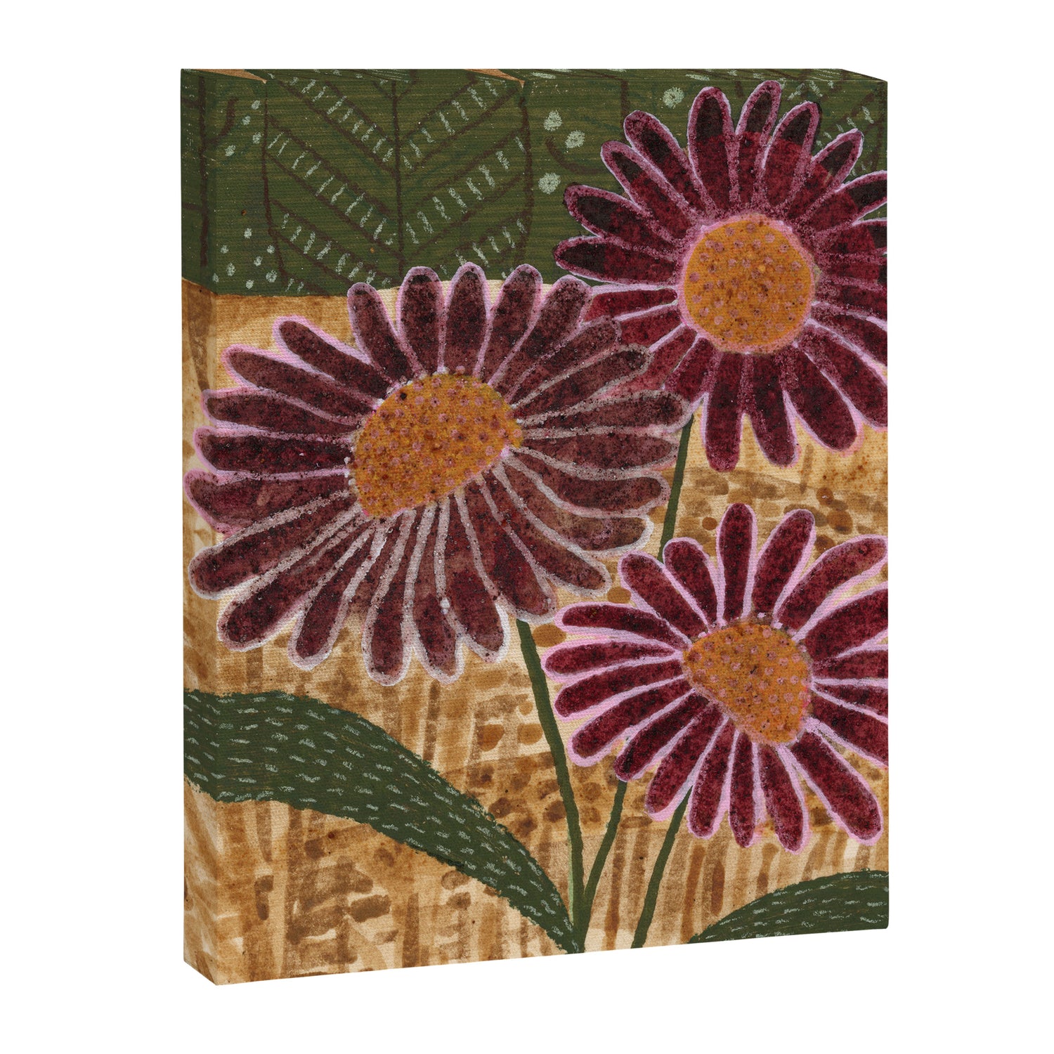 Daisies in Country Field Painting in Burgundy Red Canvas Print Gallery Image 3