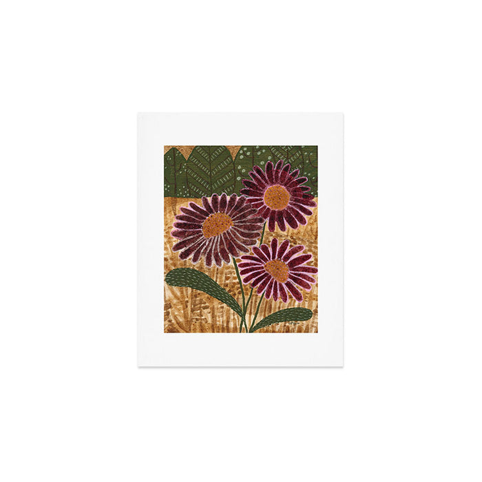 Daisies in Country Field Painting in Burgundy Red Art Print Gallery Image 1