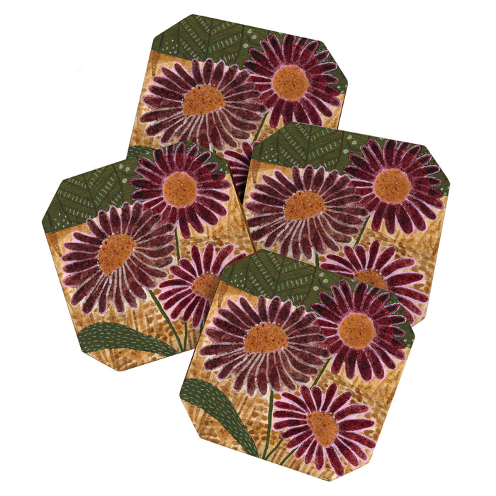 Daisies in Country Field Painting in Burgundy Red Coaster Gallery Image 1
