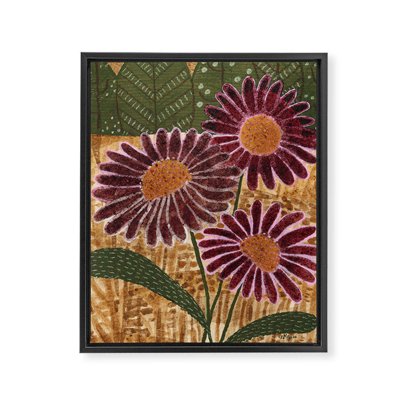 Daisies in Country Field Painting in Burgundy Red Framed Canvas Print Gallery Image 3