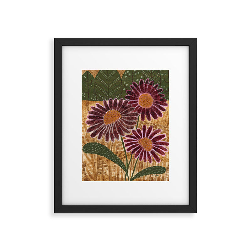 Daisies in Country Field Painting in Burgundy Red Framed Art Print Gallery Image 4