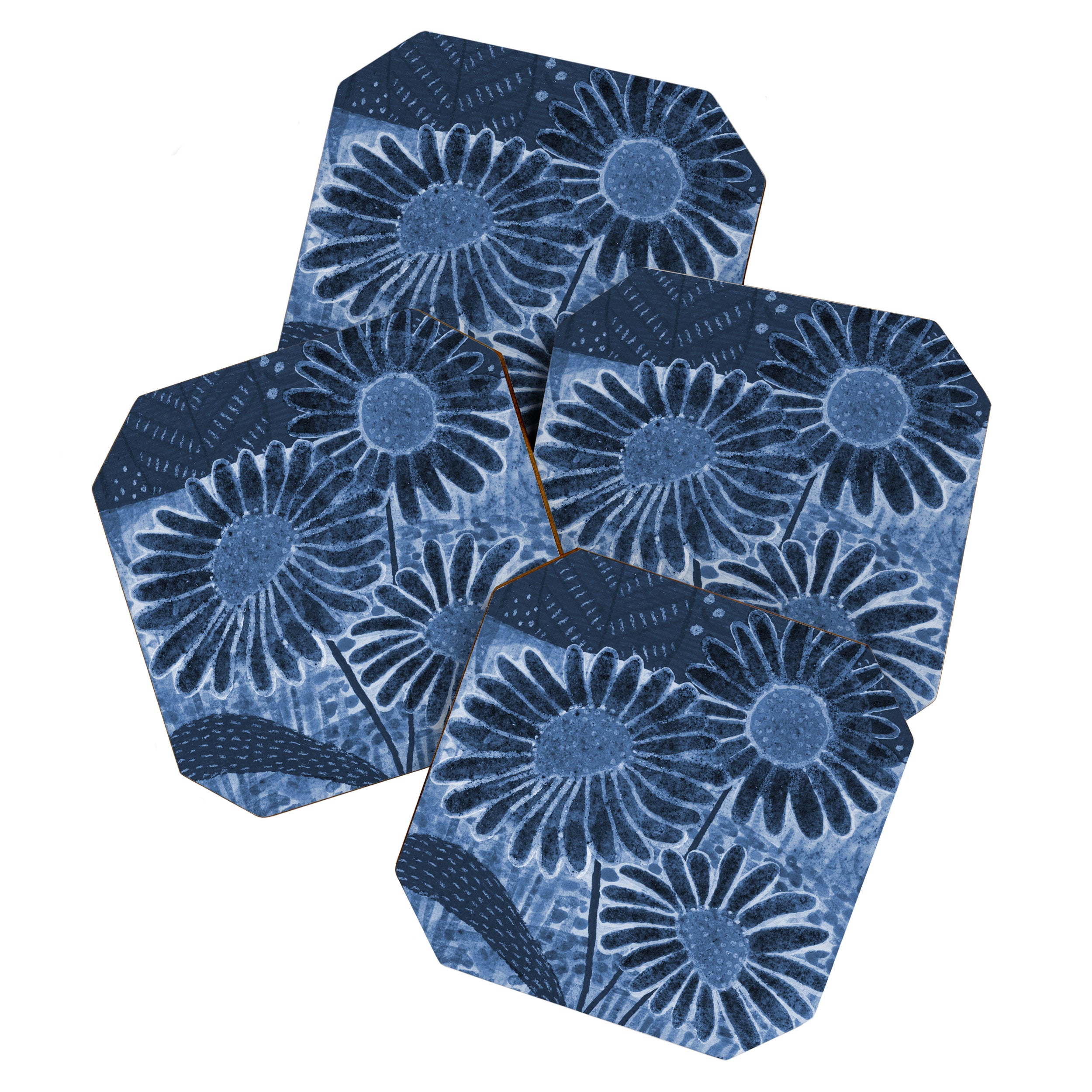 Daisies in Country Field Painting in Navy Blue Coaster Gallery Image 1