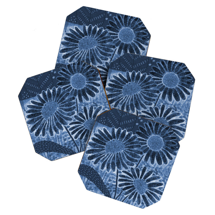 Daisies in Country Field Painting in Navy Blue Coaster Gallery Image 1