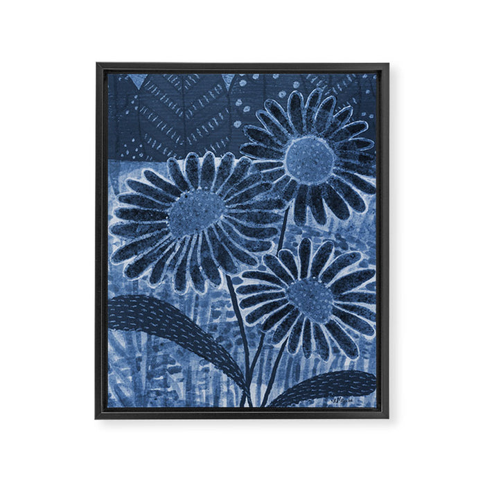 Daisies in Country Field Painting in Navy Blue Framed Canvas Print Gallery Image 1