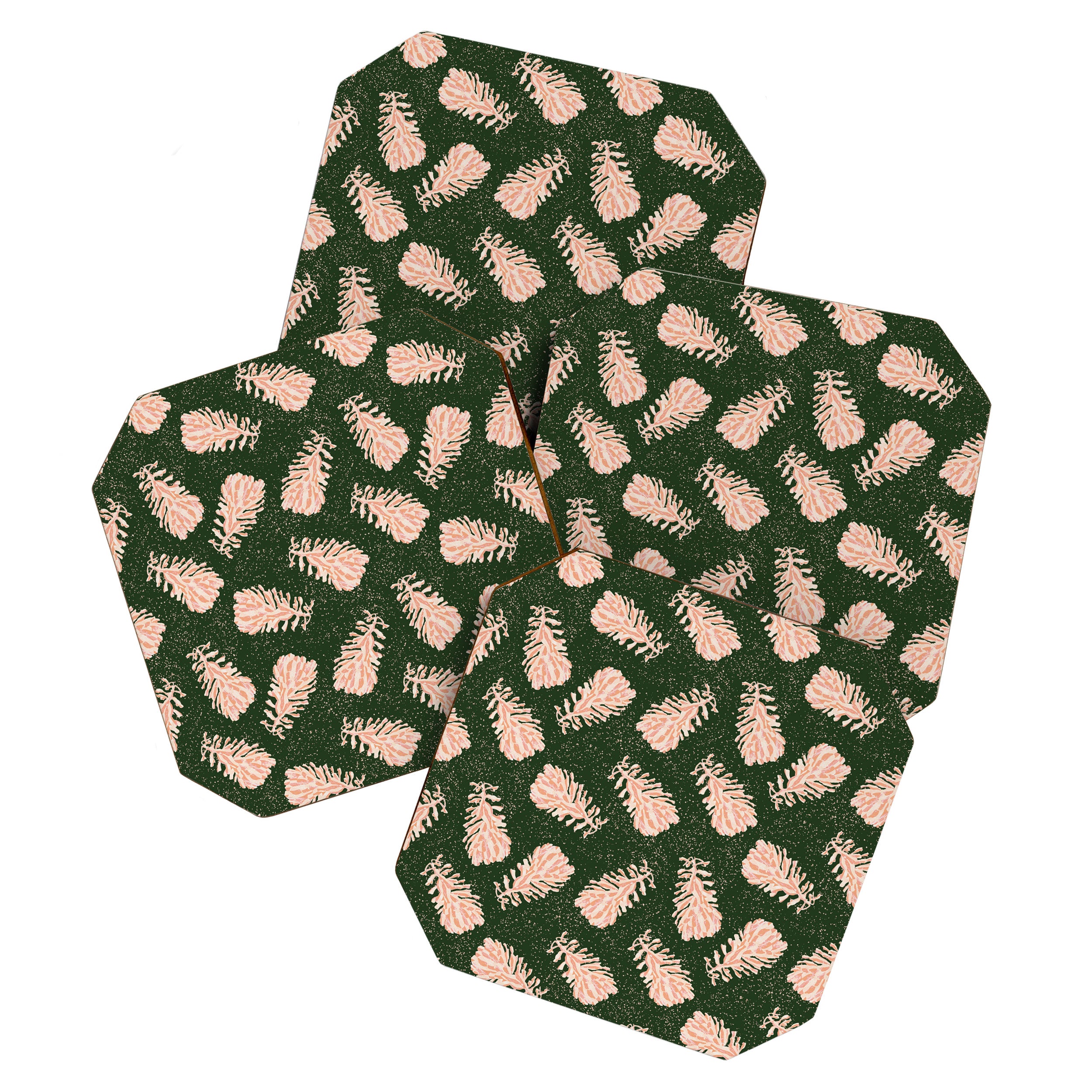 Dancing Pinecones in Forest Green & Pink Coaster Gallery Image 1