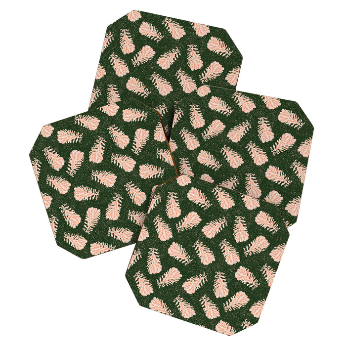 Dancing Pinecones in Forest Green & Pink Coaster Gallery Image 1