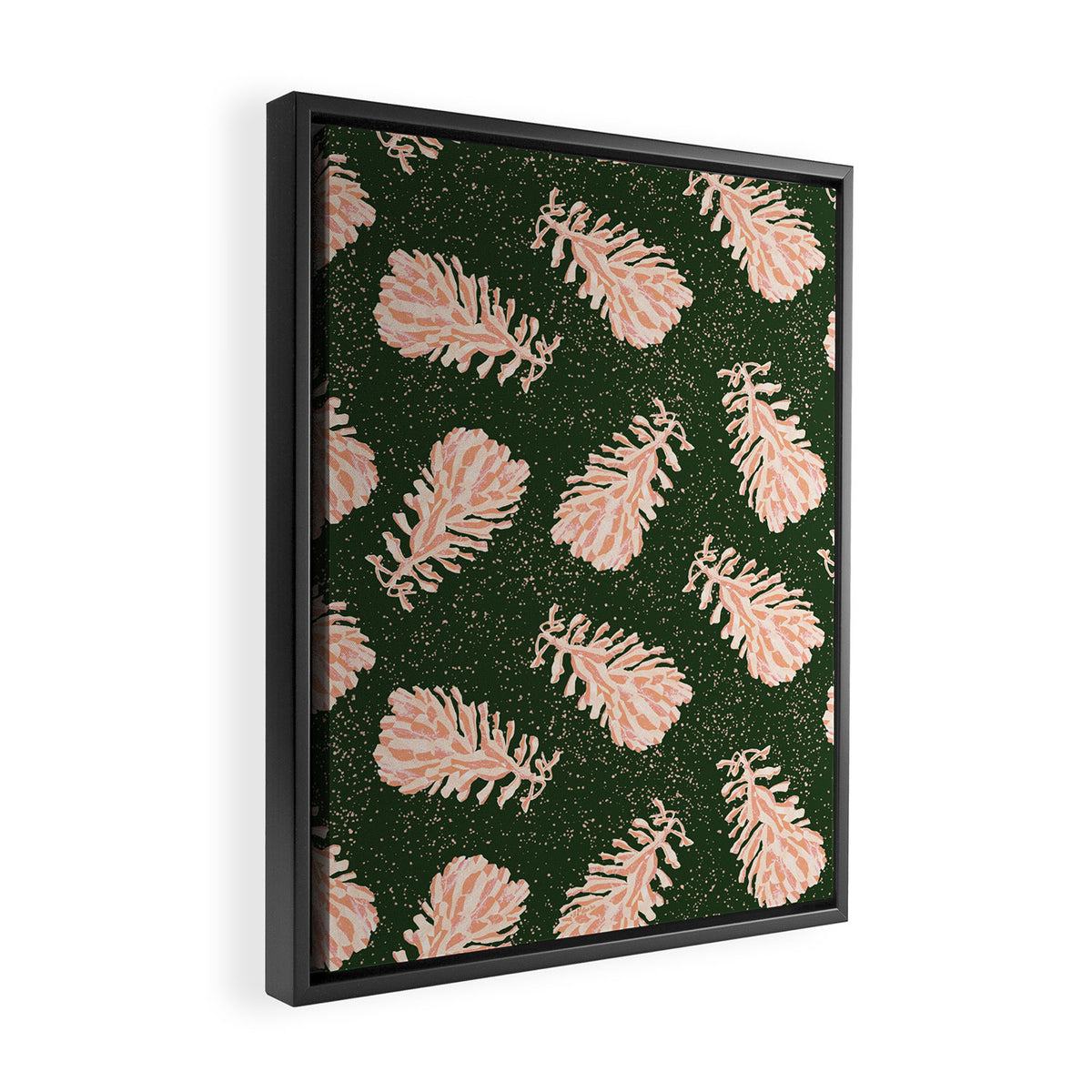 Dancing Pinecones in Forest Green & Pink Framed Canvas Print Gallery Image 2
