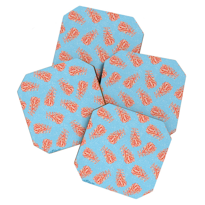 Dancing Pinecones in Light Blue & Red Coaster Gallery Image 1