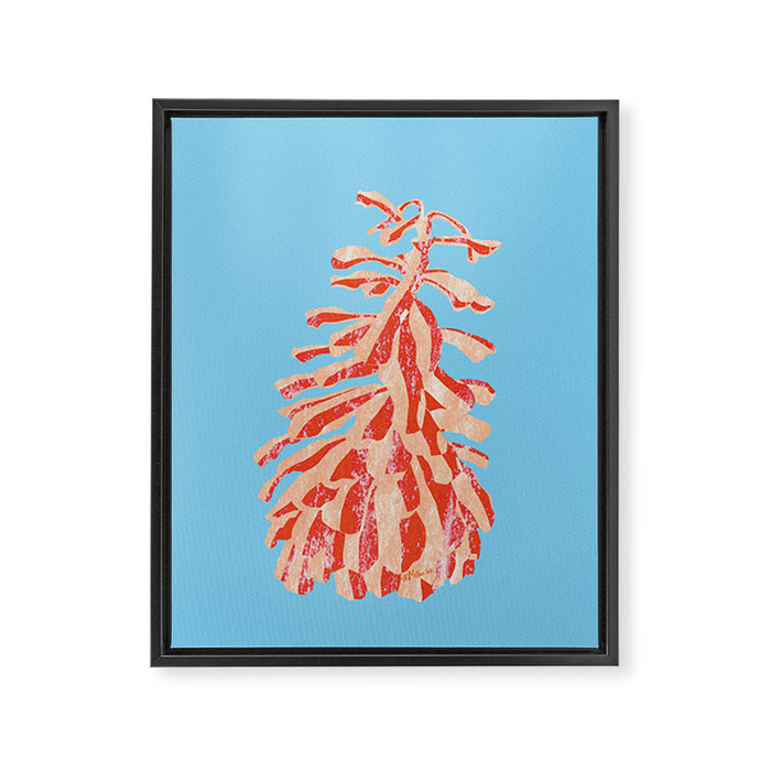 Dancing Pinecones in Light Blue & Red Framed Canvas Print Gallery Image 1