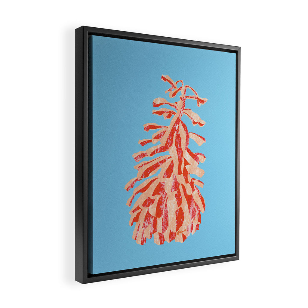 Dancing Pinecones in Light Blue & Red Framed Canvas Print Gallery Image 2