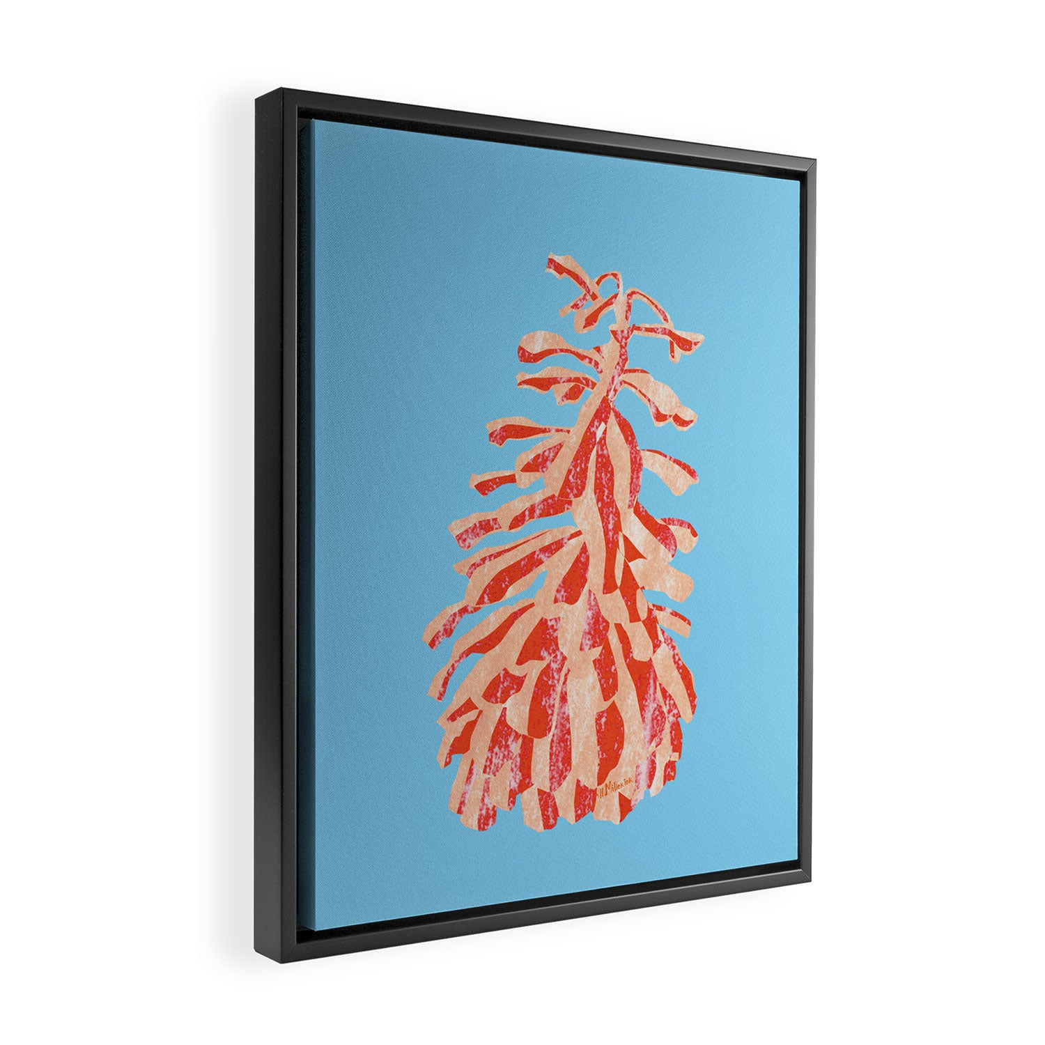 Dancing Pinecones in Light Blue & Red Framed Canvas Print Gallery Image 2