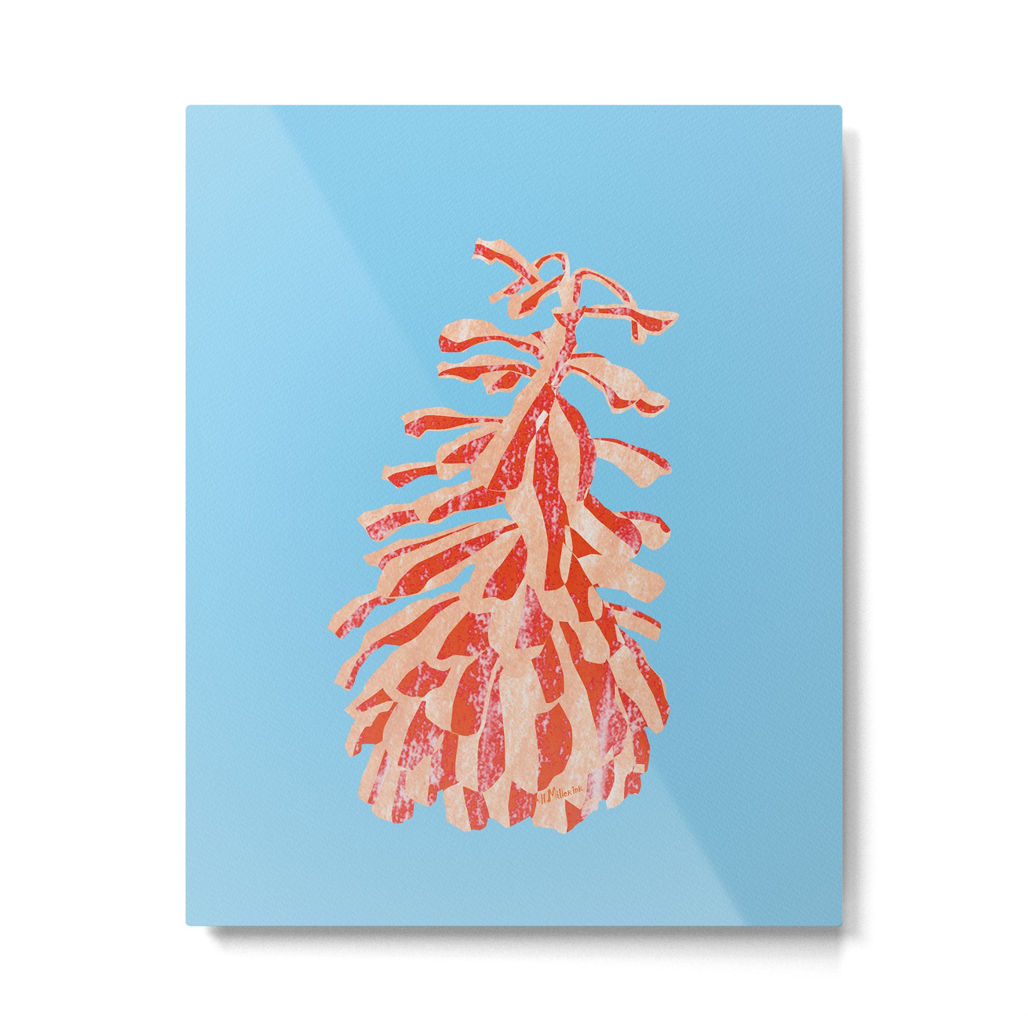 Dancing Pinecones in Light Blue & Red Metal Print Gallery Image 4