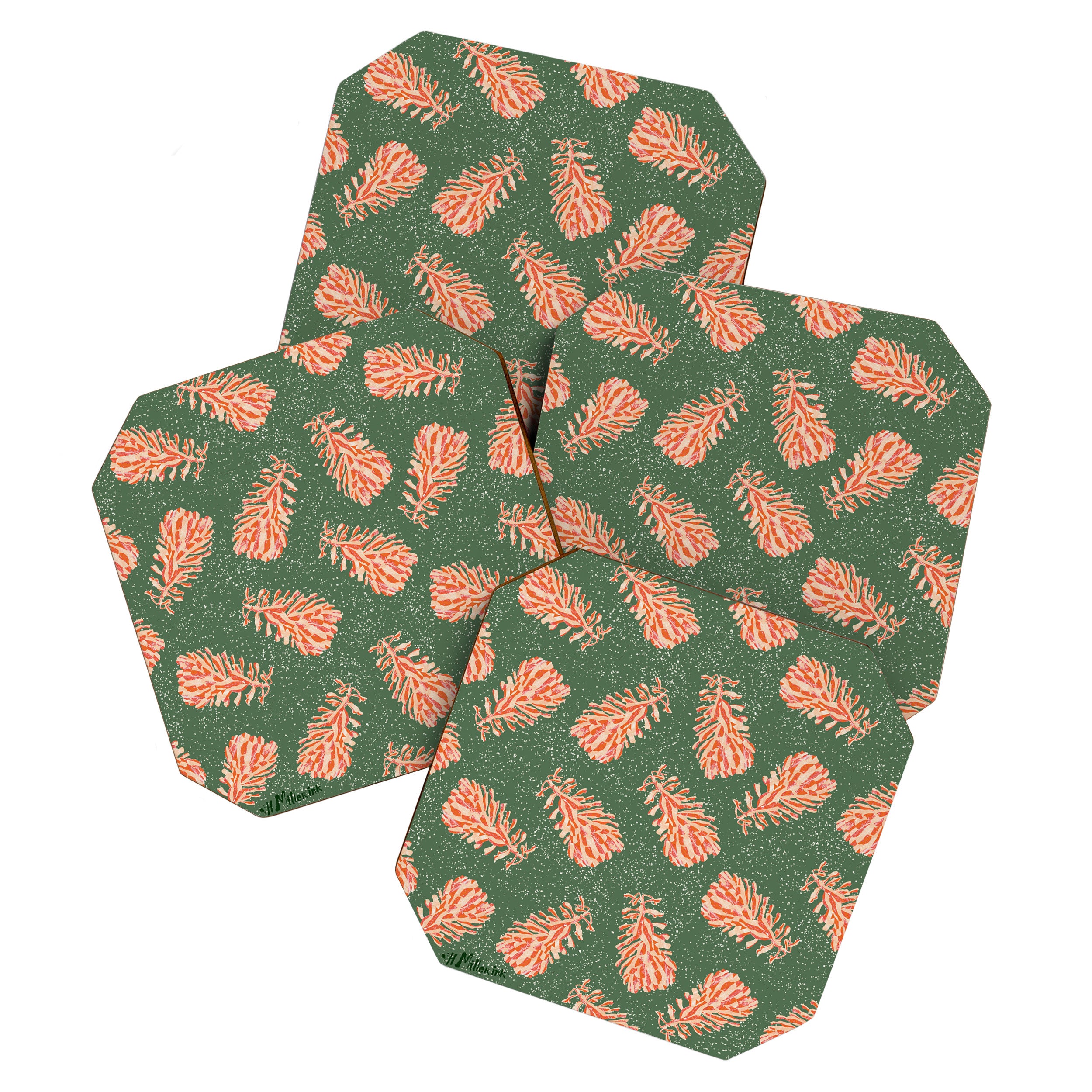 Dancing Pinecones in Sage Green & Red Coaster Gallery Image 1