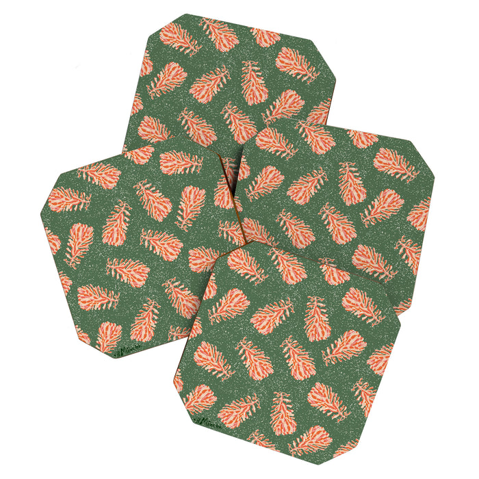 Dancing Pinecones in Sage Green & Red Coaster Gallery Image 1