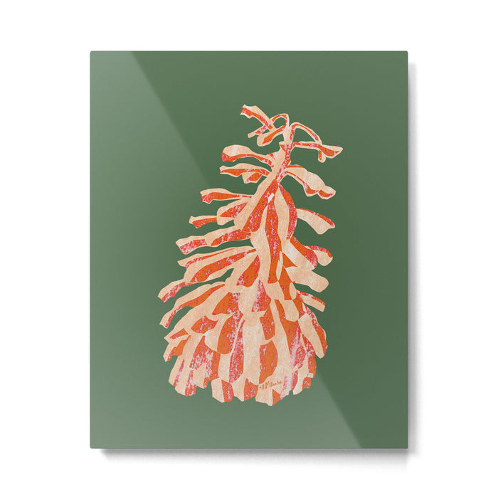 Dancing Pinecones in Sage Green & Red Metal Print Gallery Image 1