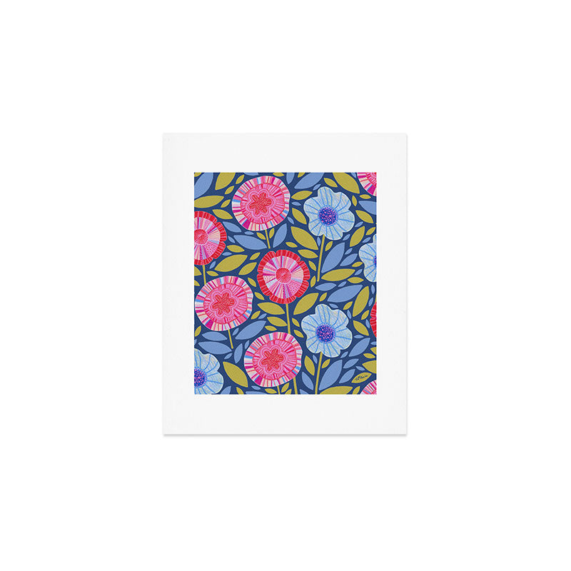 Folk Floral Blossoms in Eggplant Purple Art Print Gallery Image 1