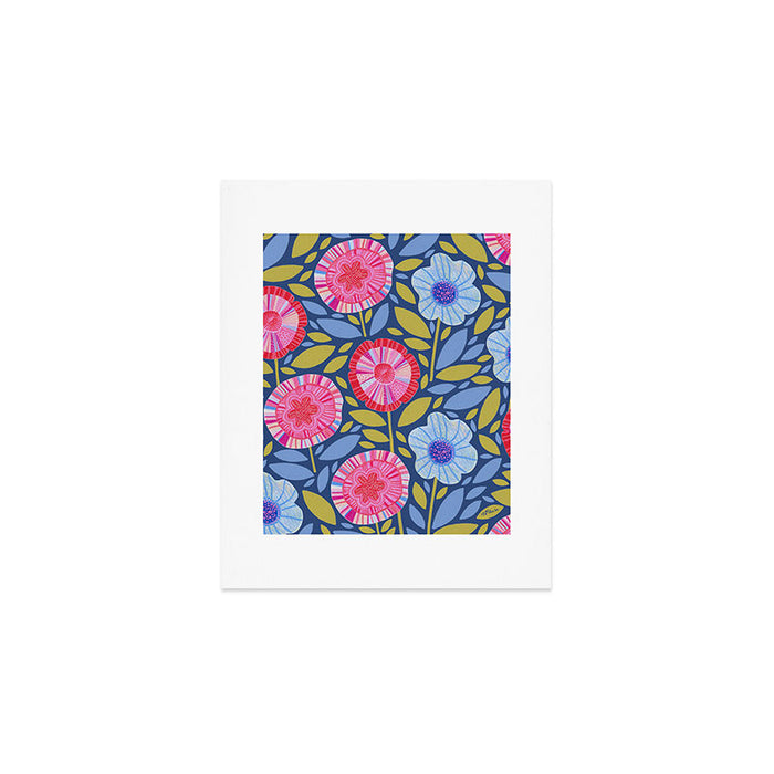 Folk Floral Blossoms in Eggplant Purple Art Print Gallery Image 1