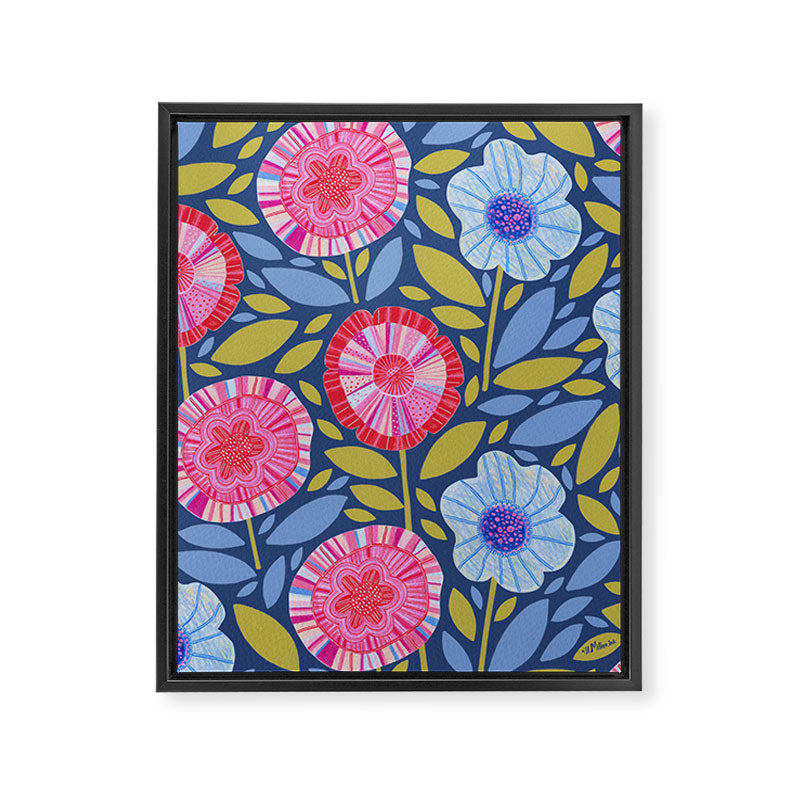 Folk Floral Blossoms in Eggplant Purple Framed Canvas Print Gallery Image 6