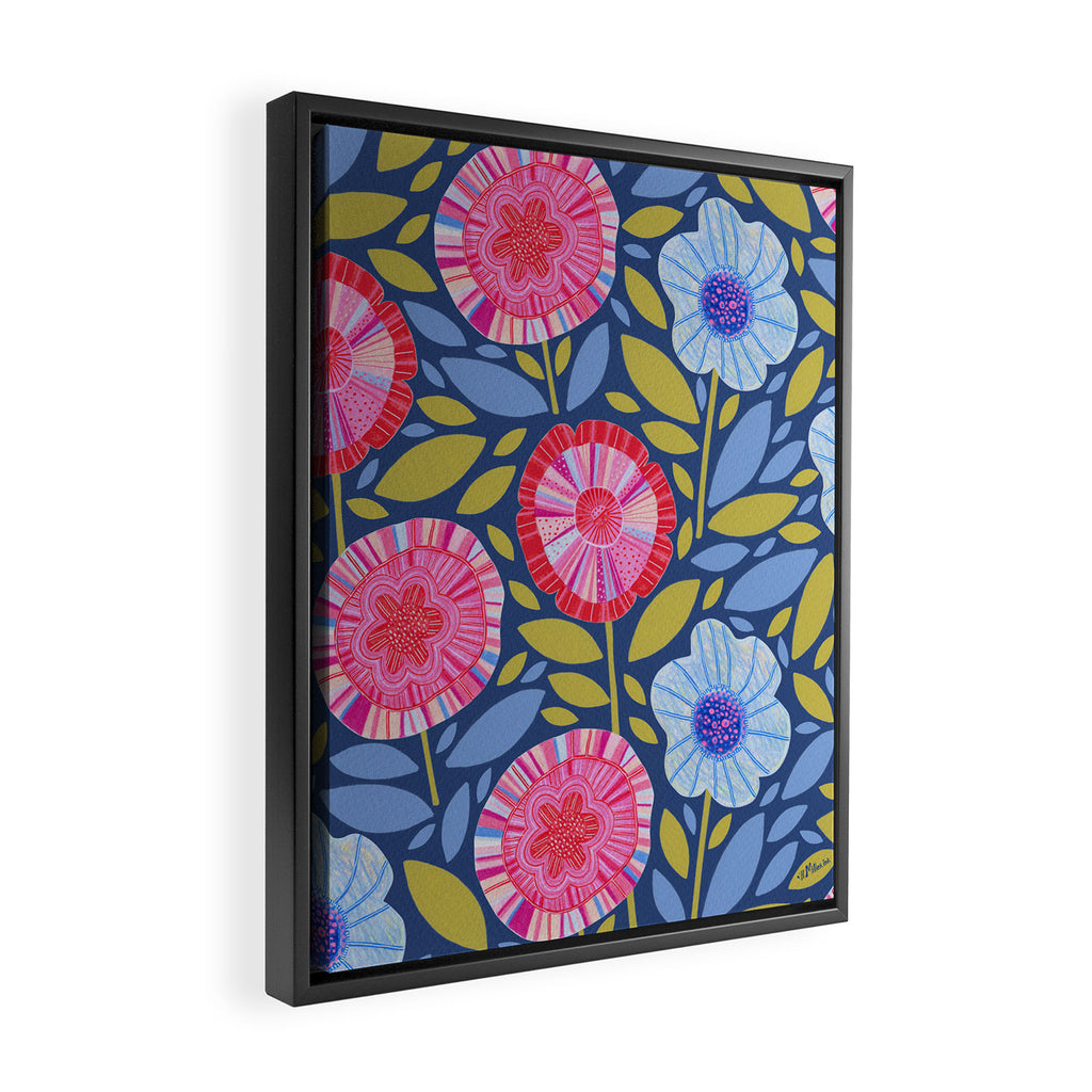 Folk Floral Blossoms in Eggplant Purple Framed Canvas Print Gallery Image 2