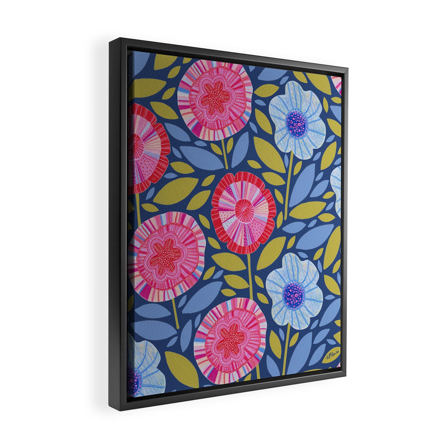Folk Floral Blossoms in Eggplant Purple Framed Canvas Print Gallery Image 2
