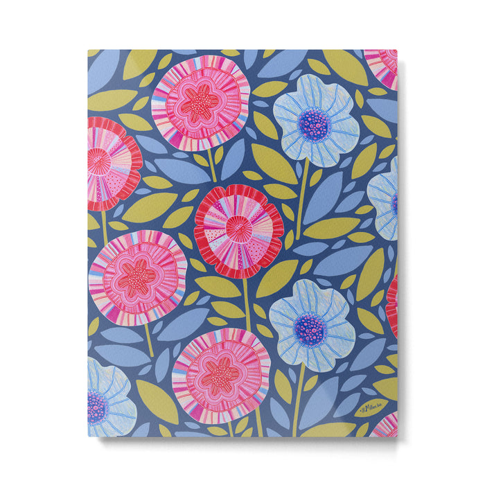 Folk Floral Blossoms in Eggplant Purple Metal Print Gallery Image 1