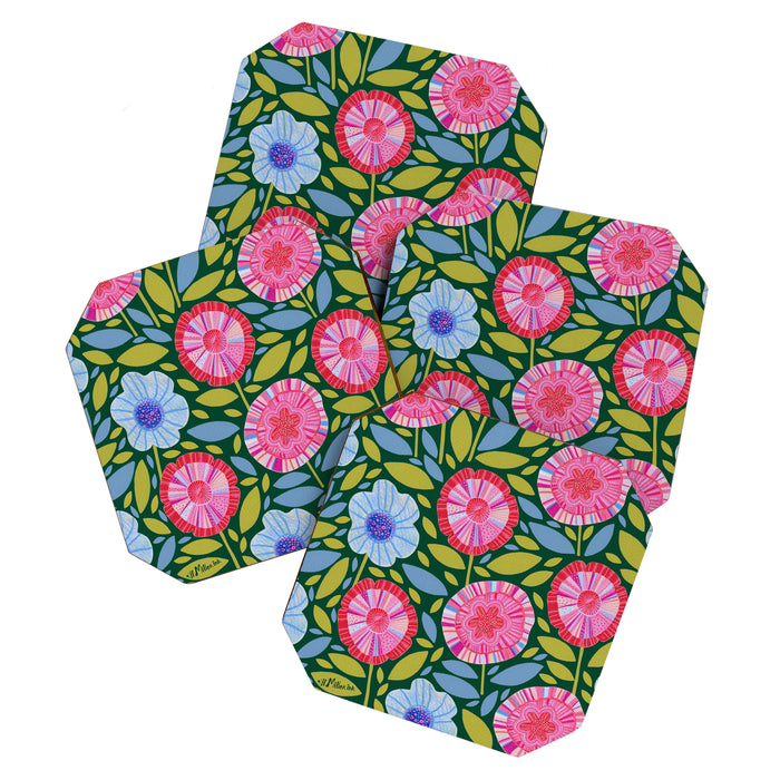Folk Floral Blossoms in Forest Green Coaster Gallery Image 1