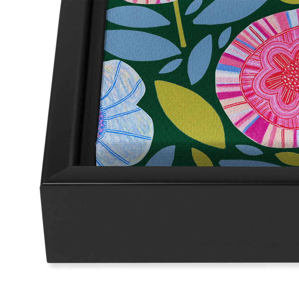 Folk Floral Blossoms in Forest Green Framed Canvas Print Gallery Image 3