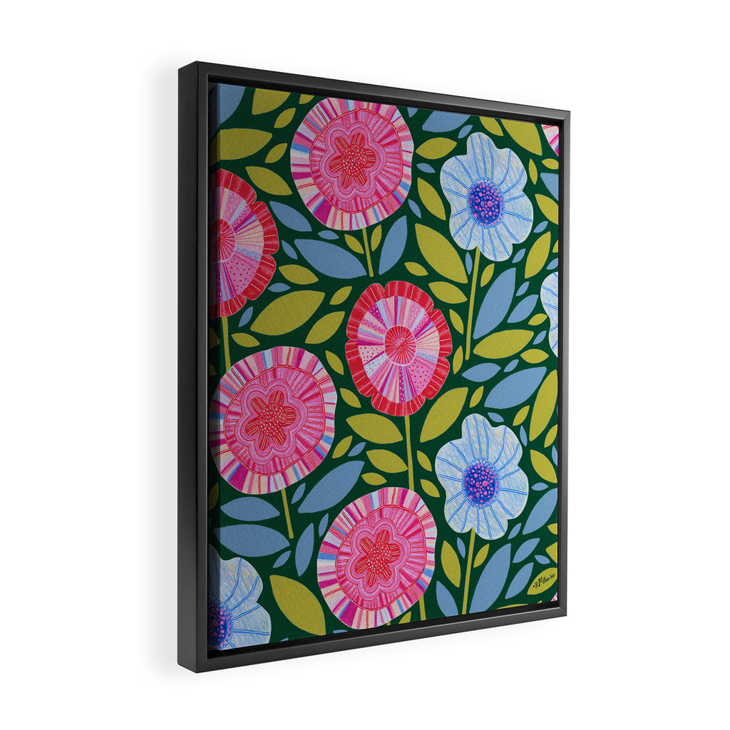 Folk Floral Blossoms in Forest Green Framed Canvas Print Gallery Image 2