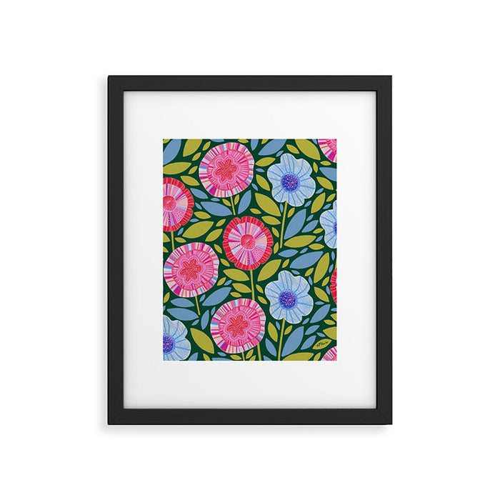 Folk Floral Blossoms in Forest Green Framed Art Print Gallery Image 1