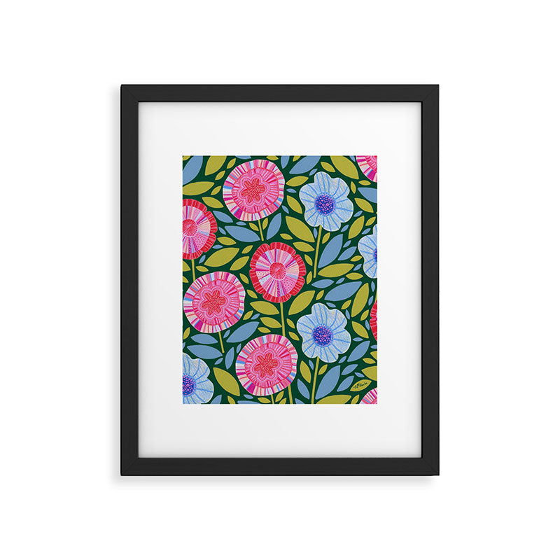 Folk Floral Blossoms in Forest Green Framed Art Print Gallery Image 5