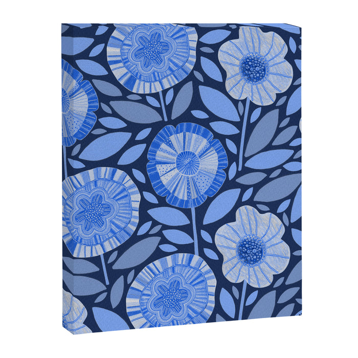 Folk Floral Blossoms in Midnight Blue Canvas Print Gallery Image 1