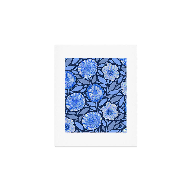 Folk Floral Blossoms in Midnight Blue Art Print Gallery Image 1