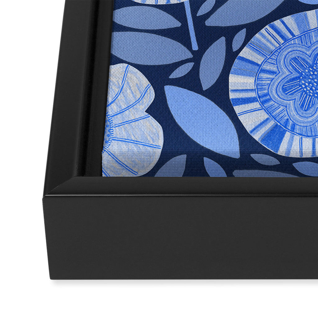 Folk Floral Blossoms in Midnight Blue Framed Canvas Print Gallery Image 3