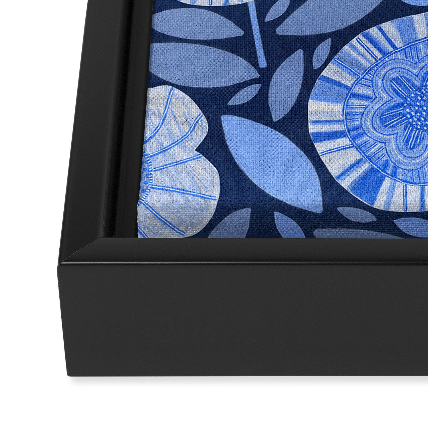 Folk Floral Blossoms in Midnight Blue Framed Canvas Print Gallery Image 3
