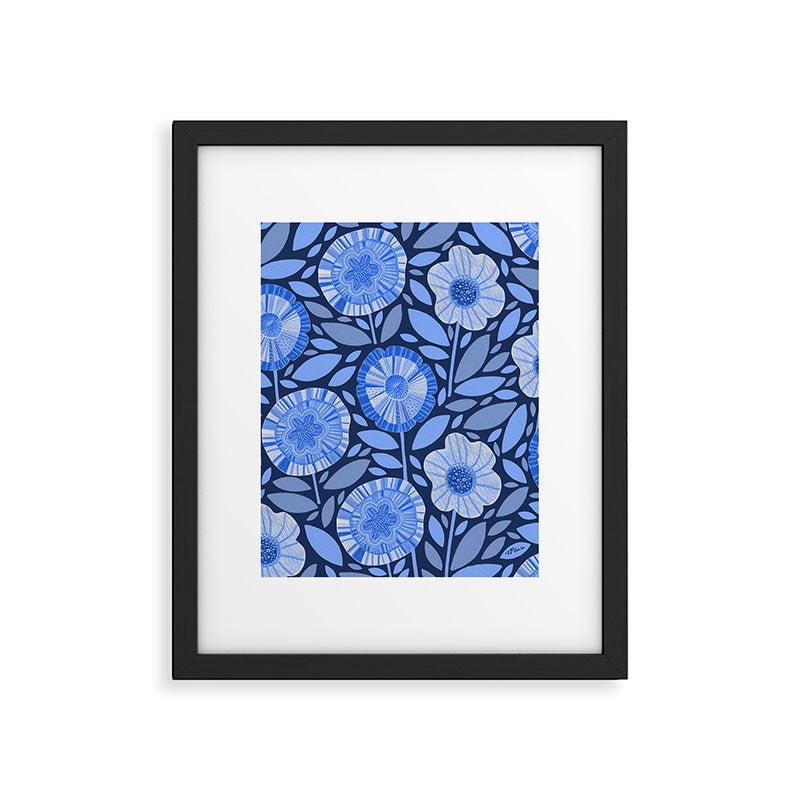 Folk Floral Blossoms in Midnight Blue Framed Art Print Gallery Image 4