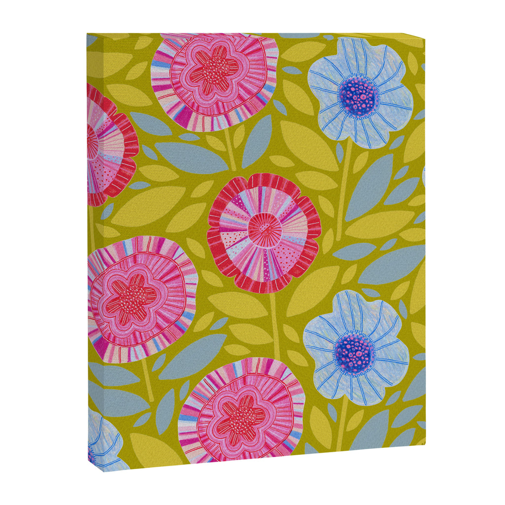 Folk Floral Blossoms in Moss Green Canvas Print Gallery Image 6