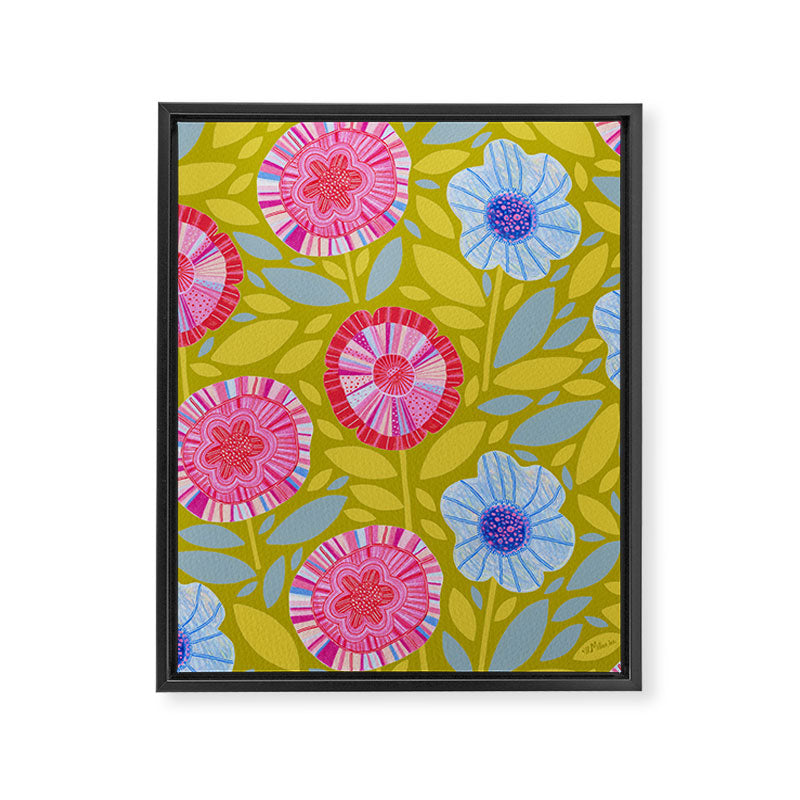 Folk Floral Blossoms in Moss Green Framed Canvas Print Gallery Image 6