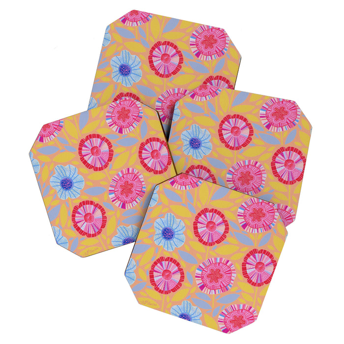 Folk Floral Blossoms in Pastel Pink Coaster Gallery Image 1