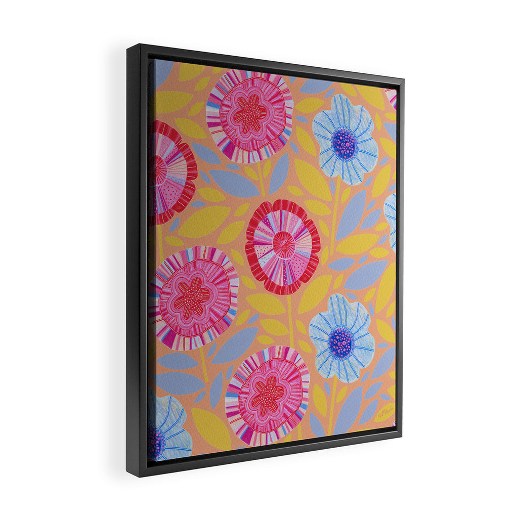 Folk Floral Blossoms in Pastel Pink Framed Canvas Print Gallery Image 2