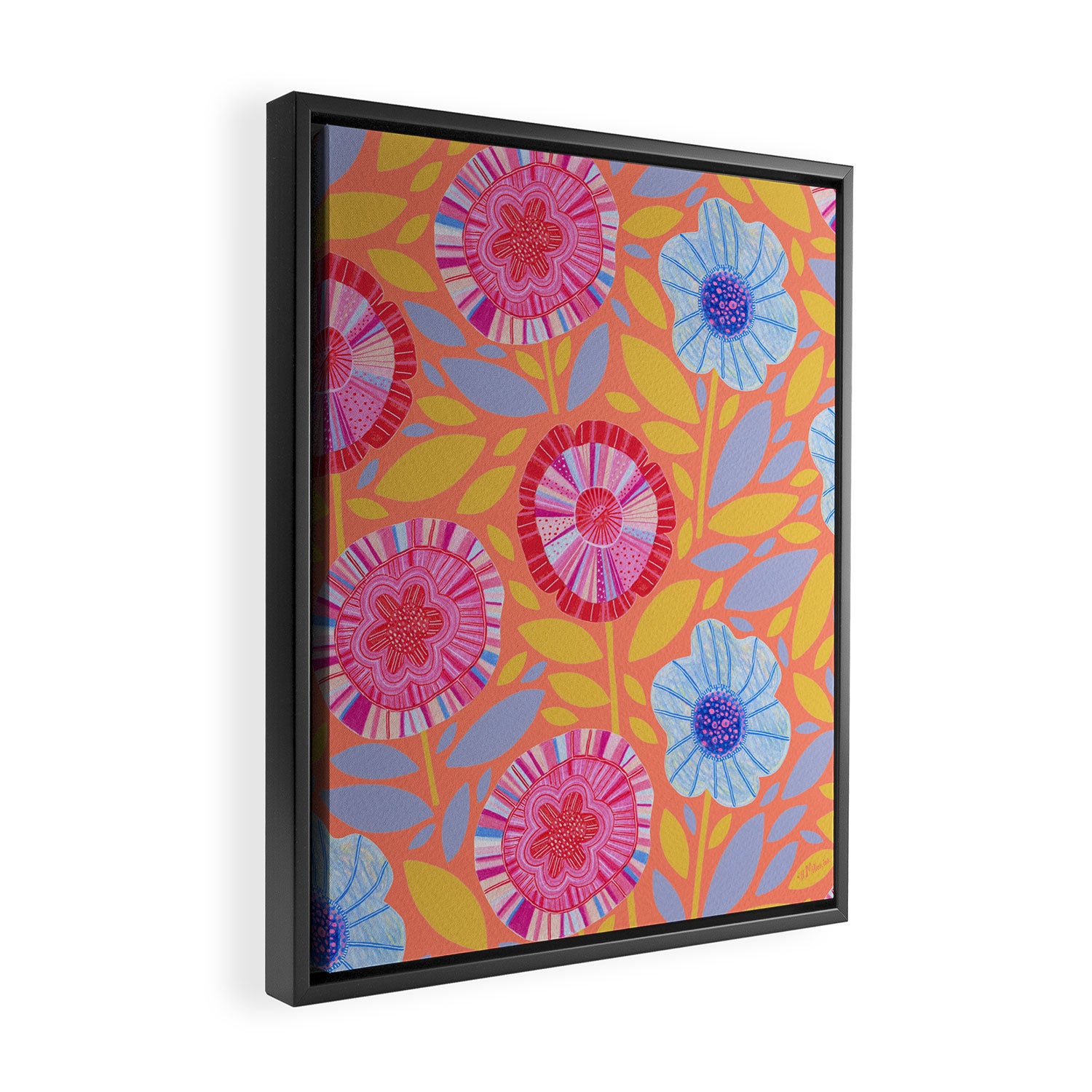 Folk Floral Blossoms in Sweet Peach Framed Canvas Print Gallery Image 2