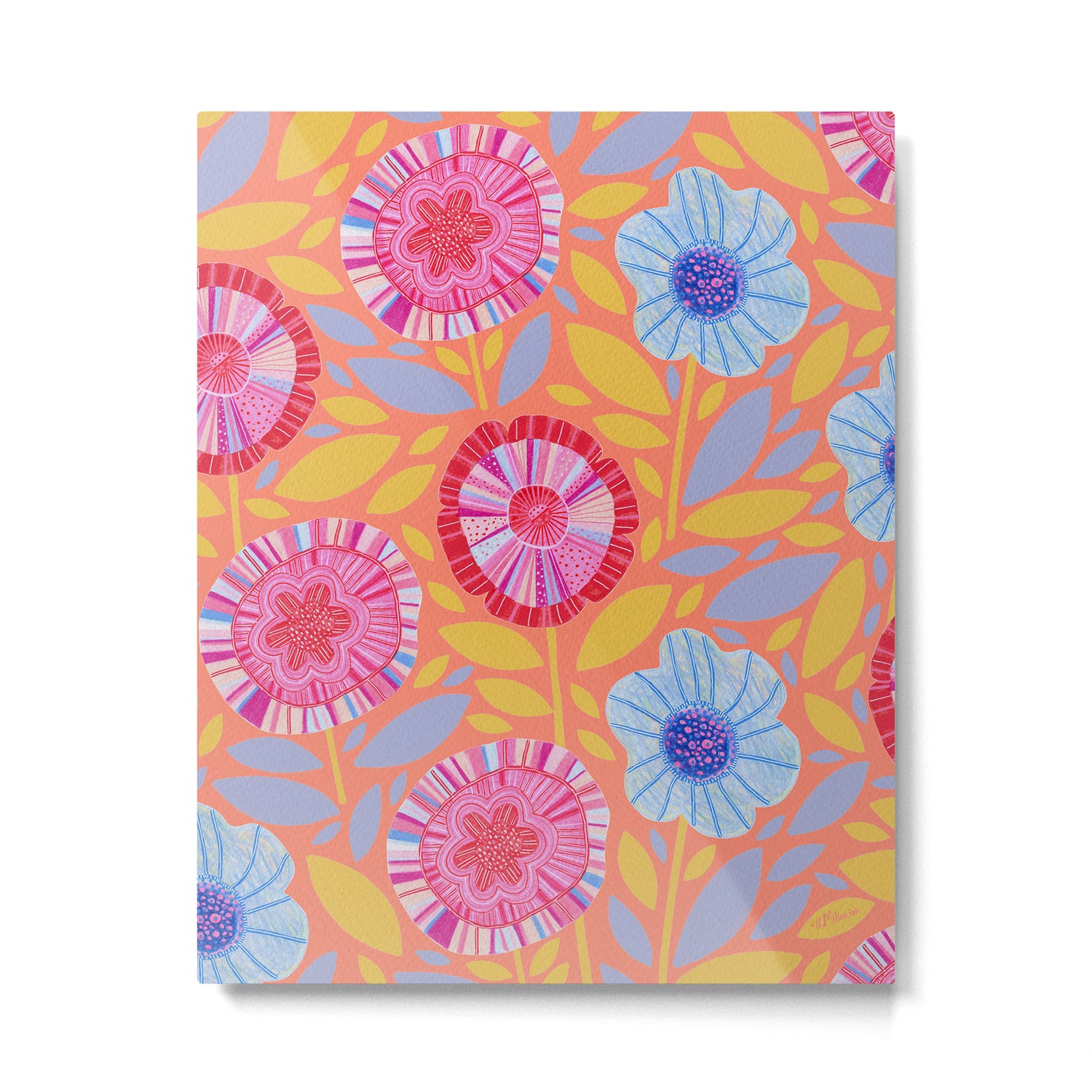 Folk Floral Blossoms in Sweet Peach Metal Print Gallery Image 4