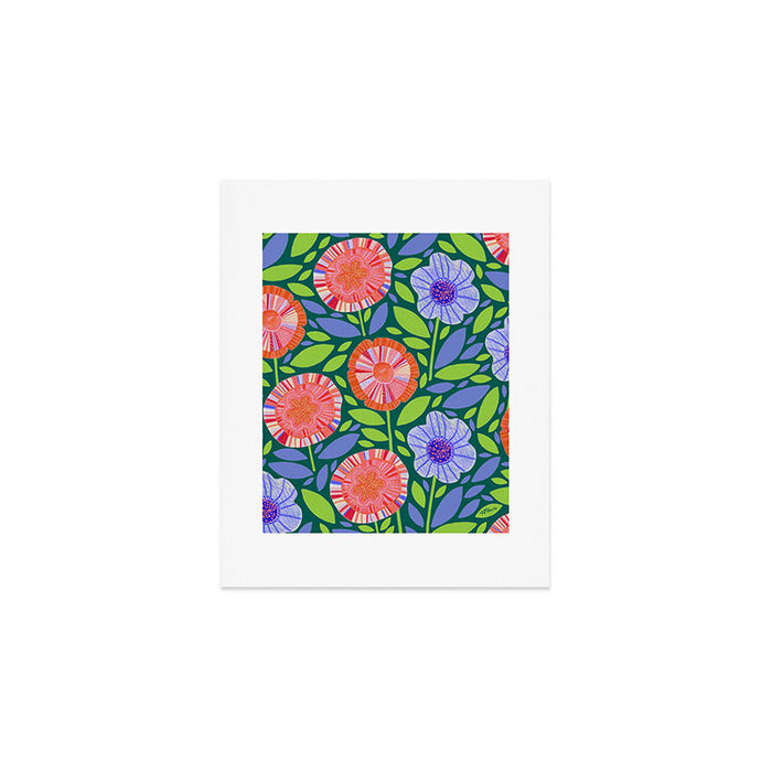 Folk Floral Blossoms in Turquoise Art Print Gallery Image 1