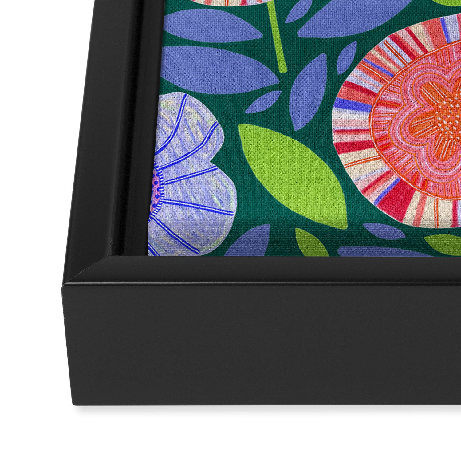 Folk Floral Blossoms in Turquoise Framed Canvas Print Gallery Image 3