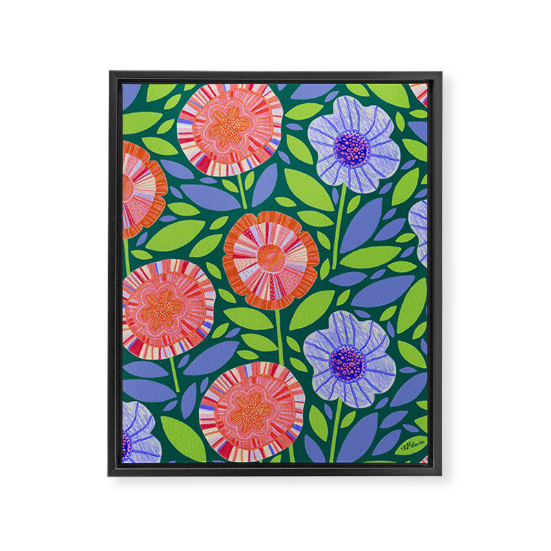 Folk Floral Blossoms in Turquoise Framed Canvas Print Gallery Image 6