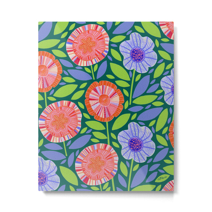 Folk Floral Blossoms in Turquoise Metal Print Gallery Image 1